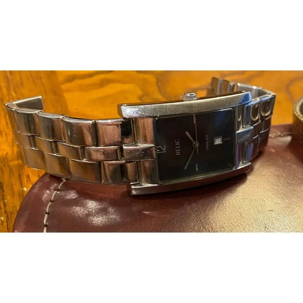 Women's 28mm silver Tone Relic Folio Watch, Black Face, All Stainless, WR 30M
